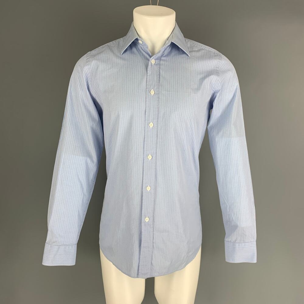 PRADA Size S Blue White Checkered Cotton Long Sleeve Shirt